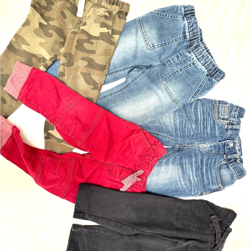 2T Stylish Toddler Boys Bottoms Bundle - Red, Blue, Black, Camouflage
